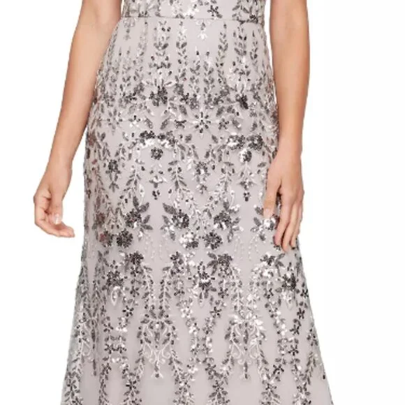 Alex Evenings | Dresses | Alex Evenings Sequined Embroidered Squareneck Gown  Taupe Size 2 | Poshmark